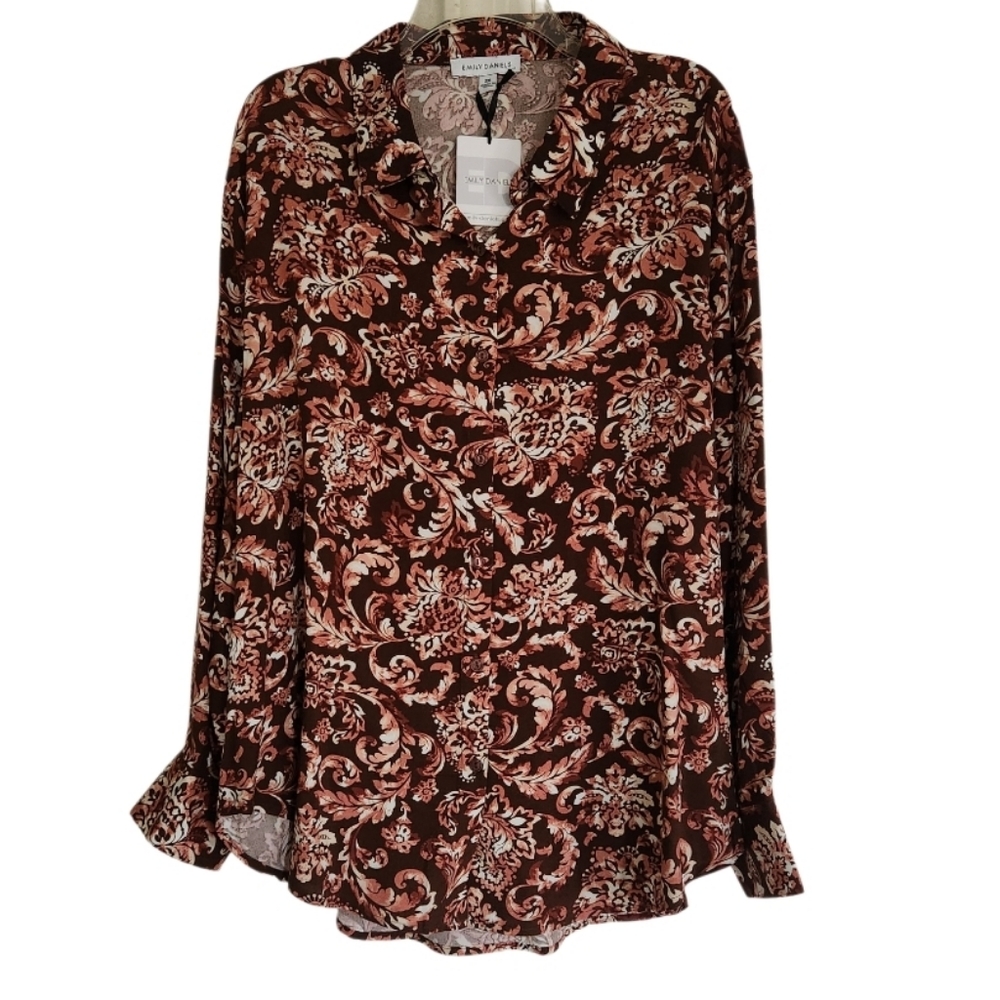 Women's Paisley Long Sleeve Button Down Top Sz 2x Nwt